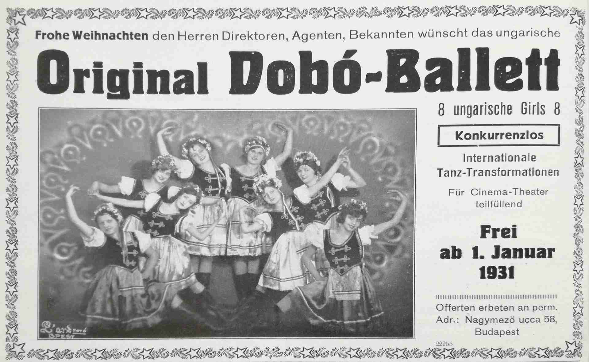 Magyaros tánccsoport hirdetése, 1930.