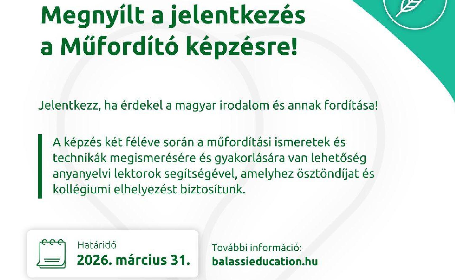 Műfordító képzés ösztöndíjpályázata 2026/2027