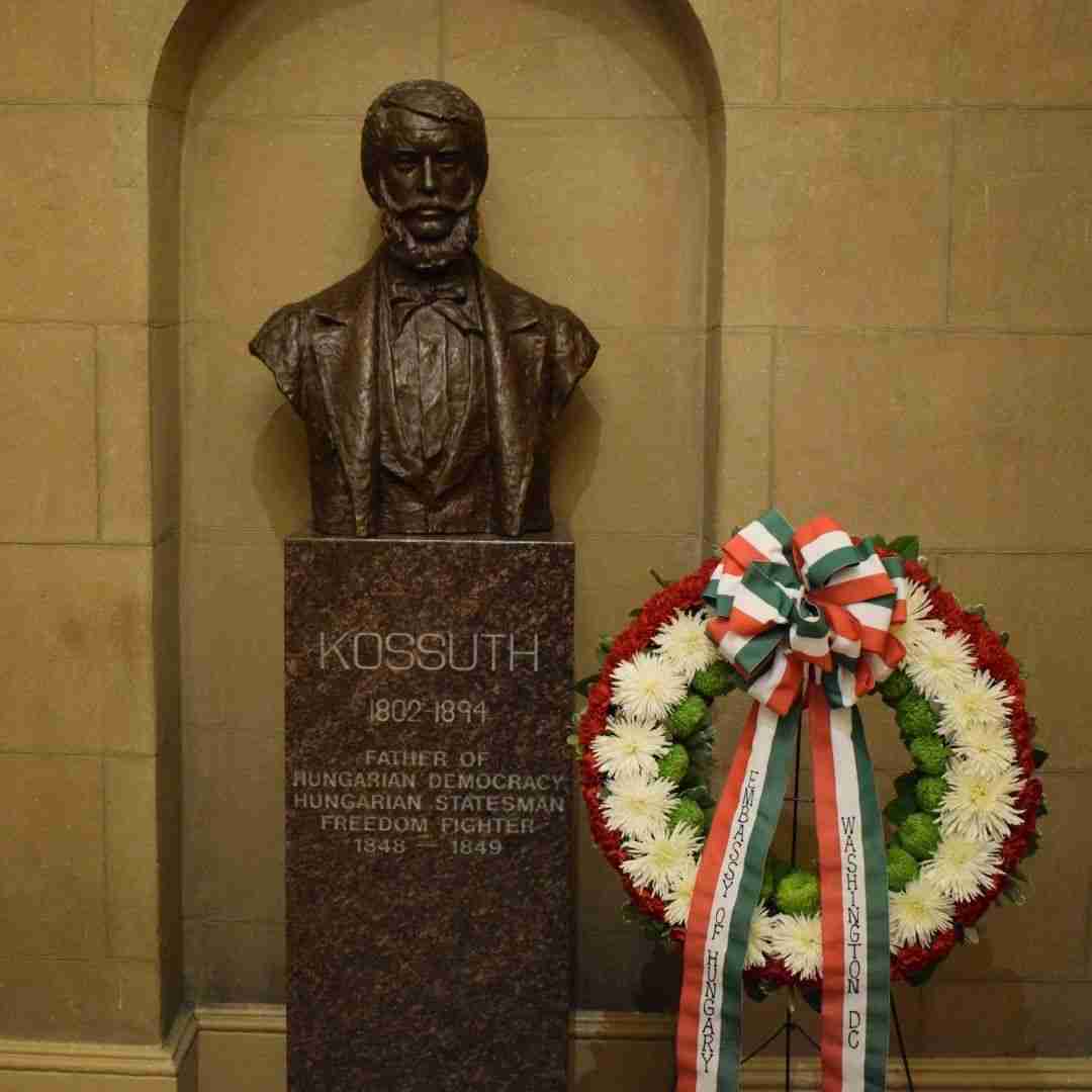 Kossuth’s bust is one of only two honoring non-Americans in the Capitol. The base reads, "Louis Kossuth, Father of Hungarian Democracy."