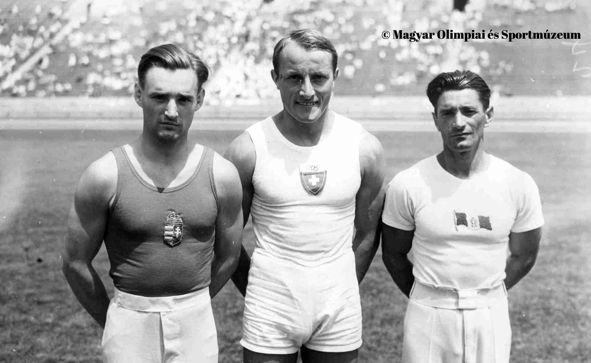A férfi talajtorna első három helyezettje, balról jobbra: Pelle István (Magyarország), Georges Miez (Svájc), Mario Lertora (Olaszország).